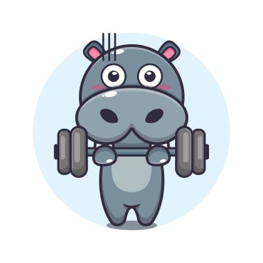 Halter kaldıran sevimli su aygırı vektör çizimi. 