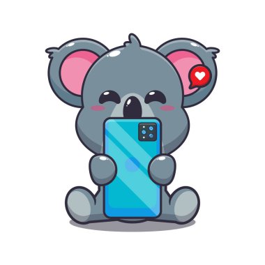 Telefon karikatürü vektör çizimi ile sevimli koala. 