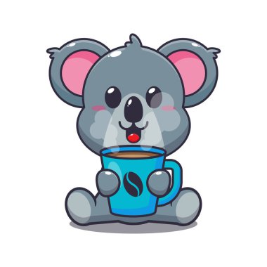 Sıcak kahve çizgi filmi vektör resimli şirin koala.. 