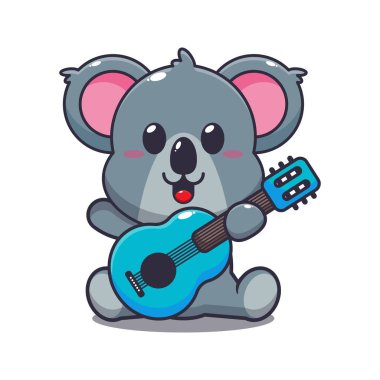 Gitar karikatürü çizen sevimli koala.. 