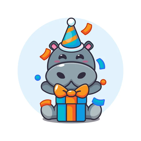 Cute Hipopotam Urodziny Strony Wektor Kreskówek Ilustracja — Wektor stockowy