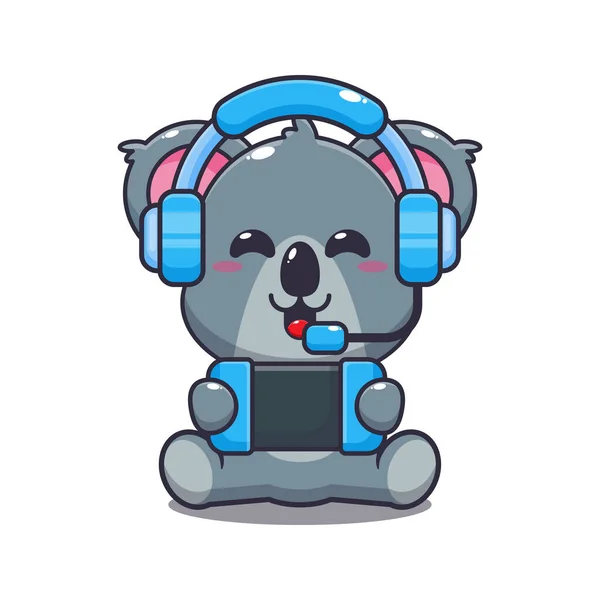 Cute Koala Play Game Cartoon Vector Illustration — Stock Vector