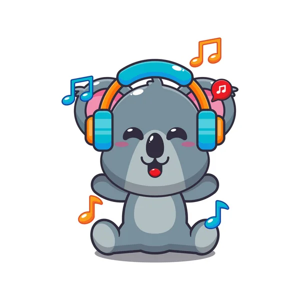 用耳机动画矢量图解听音乐的可爱考拉 — 图库矢量图片