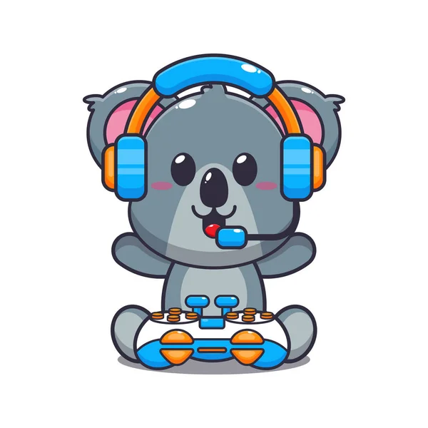 Cute Koala游戏玩家卡通矢量图解 — 图库矢量图片