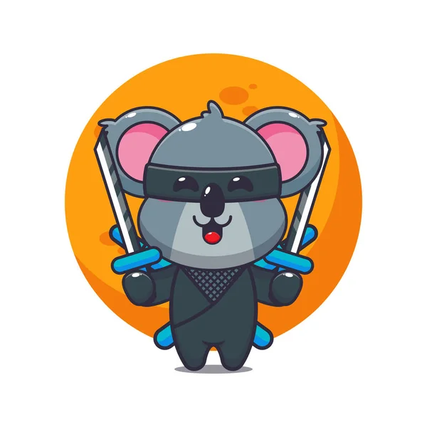 Cute Ninja Koala Cartoon Vector Illustration — Stock Vector
