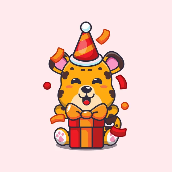 Cute Leopard Birthday Party Cartoon Vector Illustration — Stock Vector