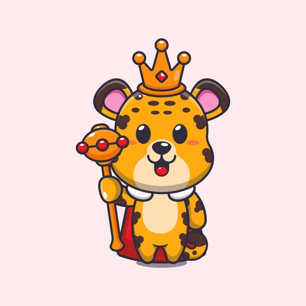Roztomilý Král Leopard Kreslený Vektor Ilustrace — Stockový vektor