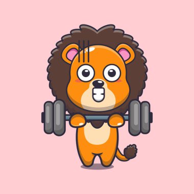 Sevimli aslan halter kaldırma vektör çizimi. 