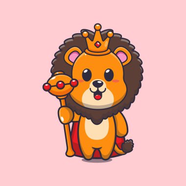 Şirin kral aslan çizgi film vektör çizimi. 