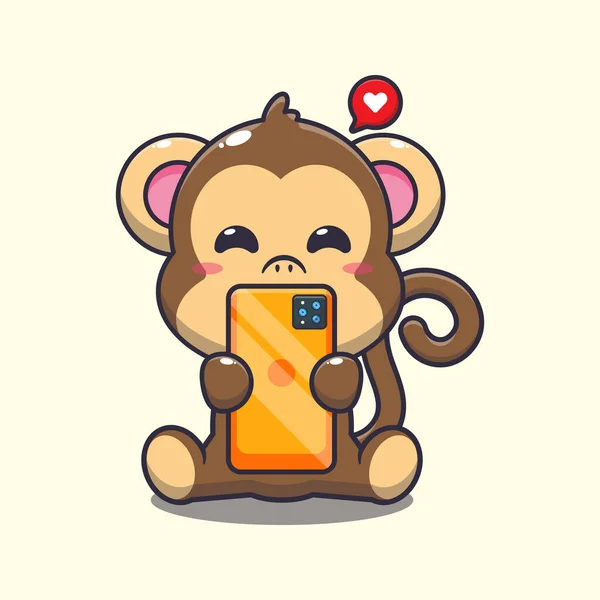 Cute Małpa Telefonu Wektor Ilustracji — Wektor stockowy