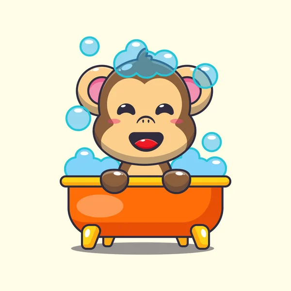 Cute Małpa Biorąc Kąpiel Wannie Wektor Bajki Ilustracja — Wektor stockowy