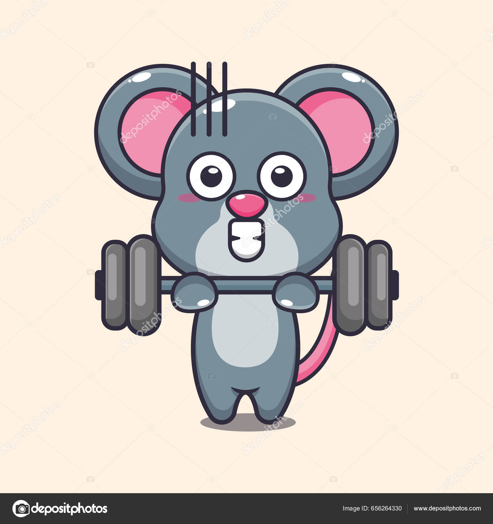 Lindo Ratón Levantamiento Barra Dibujos Animados Vector Ilustración Vector  de stock #656264330 de ©Artprodite, image size:1600x1700