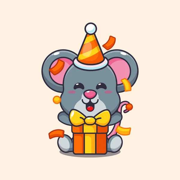 Lindo Ratón Fiesta Cumpleaños Ilustración Vector Dibujos Animados — Vector de stock