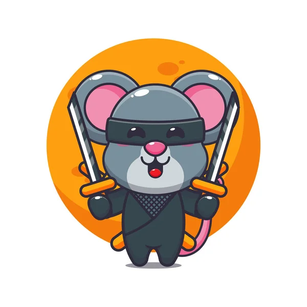 Cute Ninja Mouse Cartoon Vector Illustration — Stock Vector