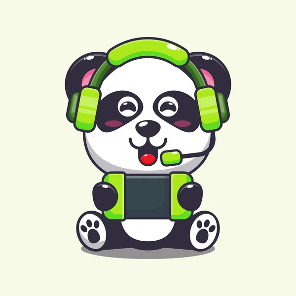 Bonito Panda Jogar Jogo Cartoon Vetor Ilustração — Vetor de Stock
