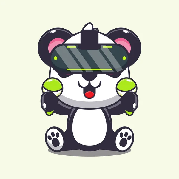 Niedlicher Panda Spielt Virtual Reality Cartoon Vektor Illustration — Stockvektor