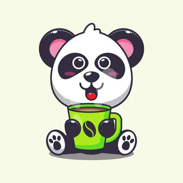 Niedlicher Panda Mit Heißem Kaffee Cartoon Vektor Illustration — Stockvektor