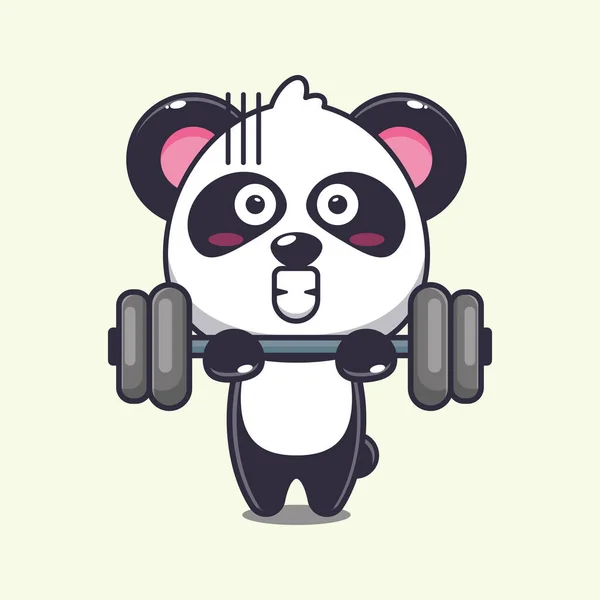 Bonito Panda Levantamento Barbell Cartoon Vetor Ilustração — Vetor de Stock