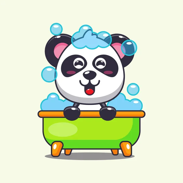 Niedlicher Panda Nimmt Schaumbad Badewanne Cartoon Vektor Illustration — Stockvektor