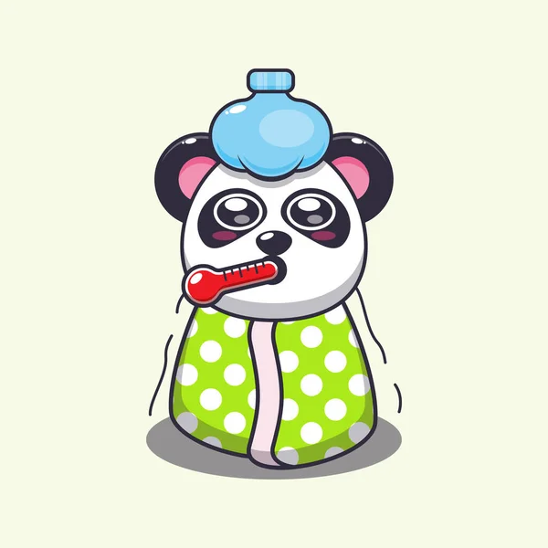Cute Panda Jest Chory Wektor Kreskówek Ilustracja — Wektor stockowy