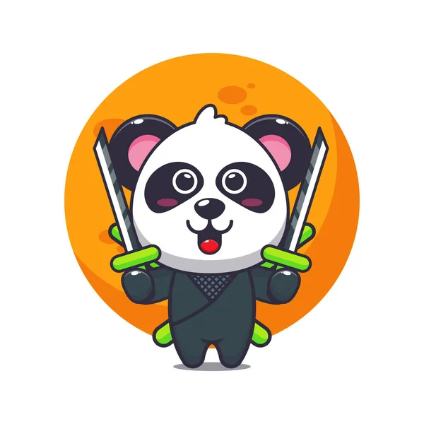 Bonito Ninja Panda Cartoon Vector Ilustração — Vetor de Stock
