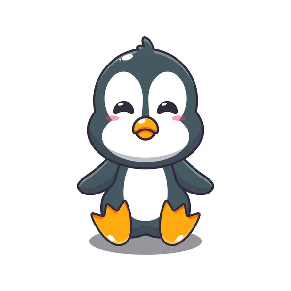 Lindo Pingüino Sentado Ilustración Vector Dibujos Animados — Vector de stock