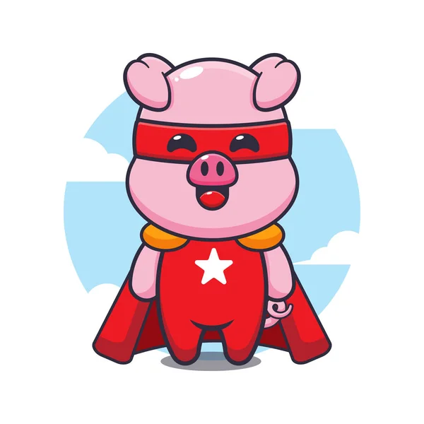 stock vector Cute super pig cartoon vector illustration. 