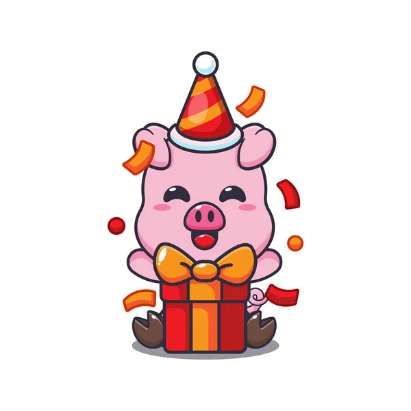 Cochon Mignon Dans Fête Anniversaire Illustration Vectorielle Dessin Animé — Image vectorielle