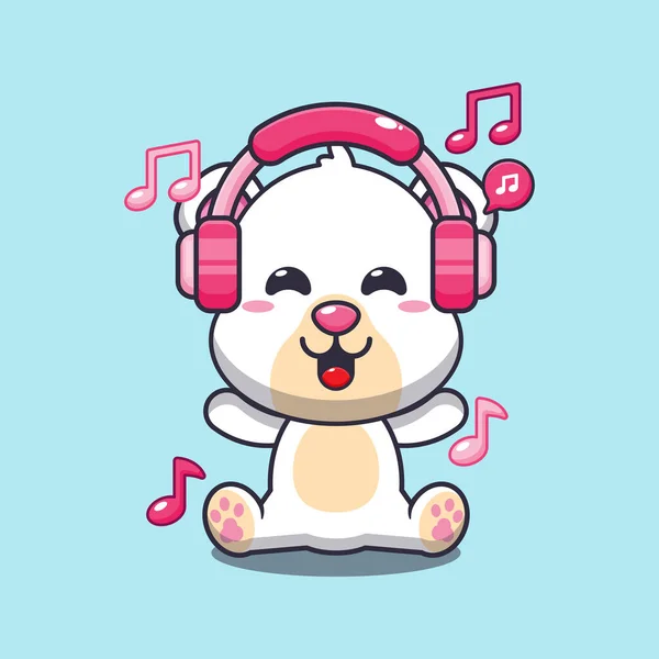 Oso Polar Escuchar Música Con Auriculares Ilustración Vector Dibujos Animados — Vector de stock