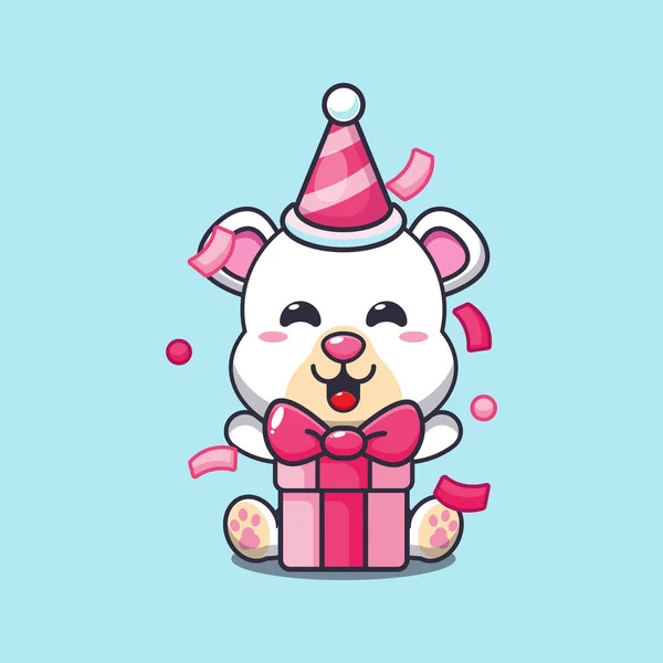 Polar Bear Birthday Party Cartoon Vector Illustration — Stock Vector