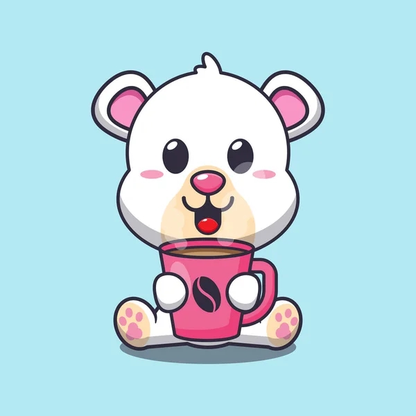 Eisbär Mit Heißem Kaffee Cartoon Vektor Illustration — Stockvektor