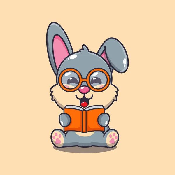 Cute Rabbit Reading Book Cartoon Vector Illustration — Stock Vector