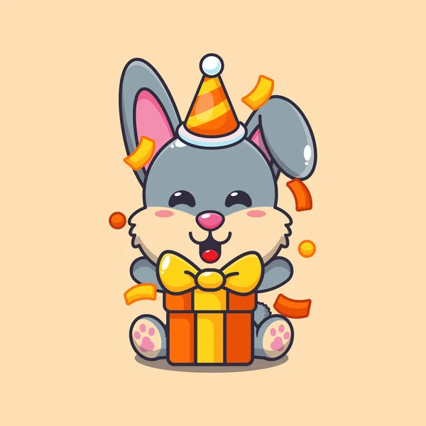 Cute Rabbit Birthday Party Cartoon Vector Illustration — Stock Vector