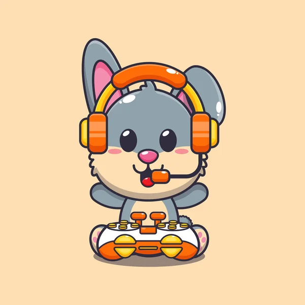 Sevimli Tavşan Oyunu Çizgi Film Vektör Çizimi — Stok Vektör