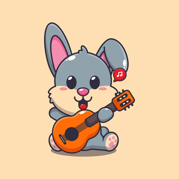 Cute Rabbit Playing Guitar Cartoon Vector Illustration — Stock Vector