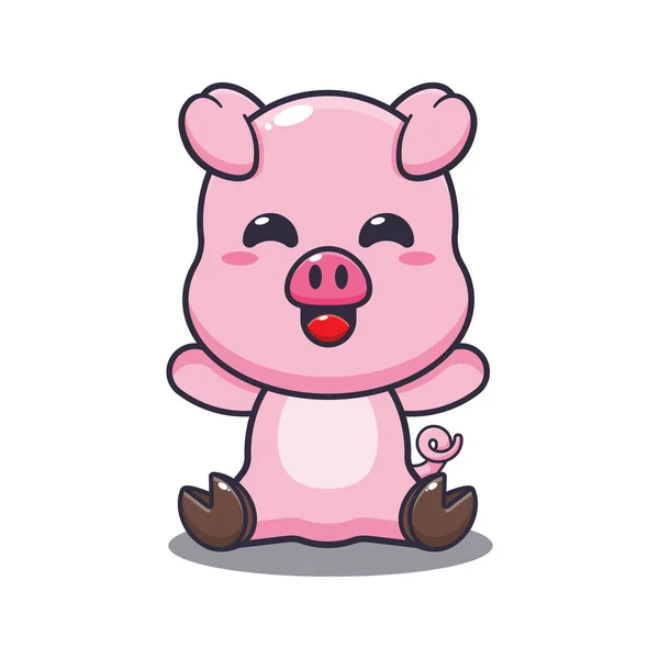 Cute Świnia Siedzi Kreskówka Wektor Ilustracja — Wektor stockowy