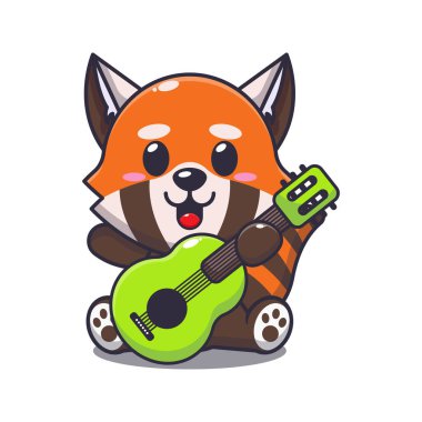 Red panda gitar karikatürü vektör çizimi yapıyor. 