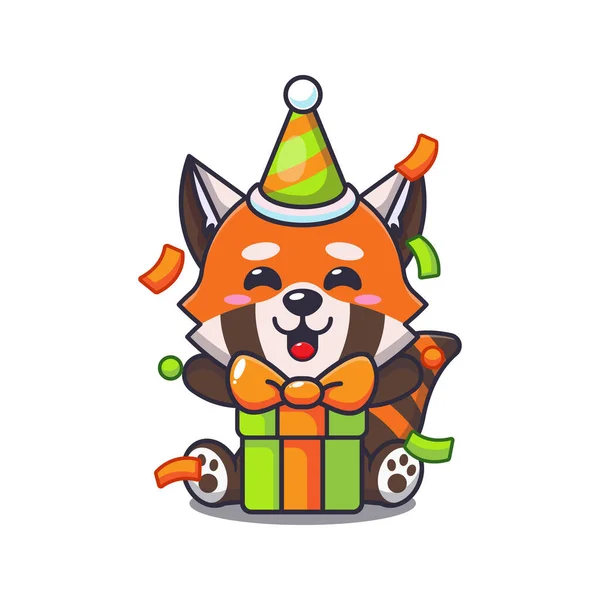 Red Panda Birthday Party Cartoon Vector Illustration — Stock Vector