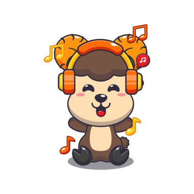 Kulaklık ve vektör çizimleriyle müzik dinleyen şirin bir koyun.. 