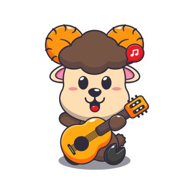 Gitar karikatürü çizen sevimli koç koyunu.. 