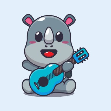 Gitar karikatürü çizen sevimli gergedan.. 