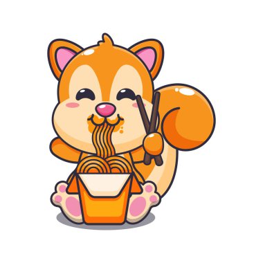 Erişte yiyen şirin sincap vektör çizimi.. 