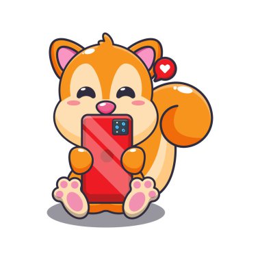 Telefon karikatürü vektör çizimi olan şirin sincap.. 