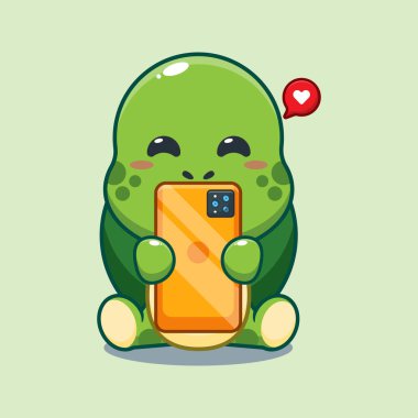 Telefon karikatürü vektör çizimi olan şirin kaplumbağa.. 