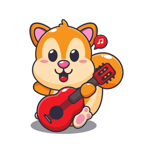 可爱松鼠弹吉他卡通矢量插图 — 图库矢量图片