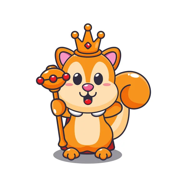 Bonito Rei Esquilo Desenho Animado Vetor Ilustração — Vetor de Stock