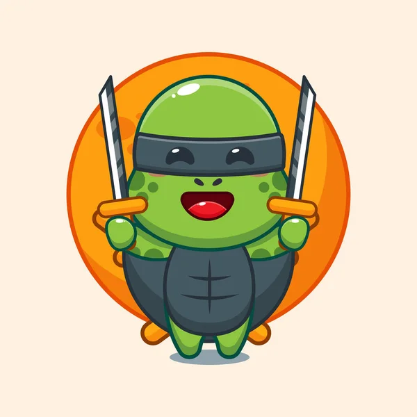 Roztomilý Ninja Želva Kreslený Vektor Ilustrace — Stockový vektor