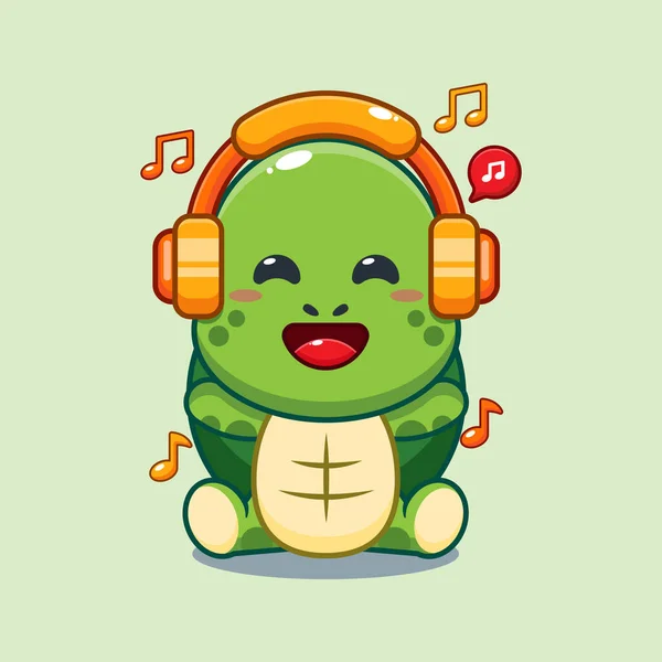 用耳机动画矢量图听音乐的可爱乌龟 — 图库矢量图片