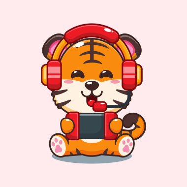 Kaplan bir oyun karikatür vektör çizimi oynuyor. 