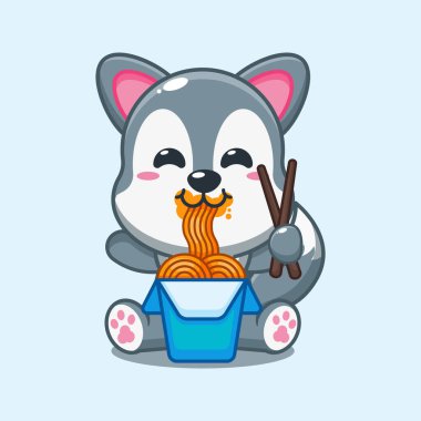 Kurt makarnayı yiyor vektör çizimi. 